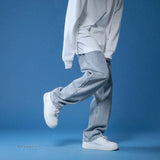 Men's Solid Color Straight Harem Jeans White/Black Korean Style Man Loose Denim Trousers Streetwear Male Casual Pants 6 Colors
