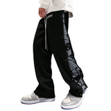 Wiaofellas Breasted Pants Men's Spring and Autumn Tide Brand Hip-hop Cashew Flower Stitching Straight Loose Wide-leg Drape Mens Sweatpants