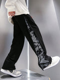 Wiaofellas Breasted Pants Men's Spring and Autumn Tide Brand Hip-hop Cashew Flower Stitching Straight Loose Wide-leg Drape Mens Sweatpants