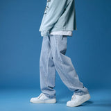 Men's Solid Color Straight Harem Jeans White/Black Korean Style Man Loose Denim Trousers Streetwear Male Casual Pants 6 Colors