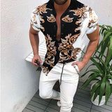 Men's Short-Sleeve Clothing Printe Shirt Summer Fashion Floral Print Men's brand Casual Cardigan Shirt Lapel Short Slee