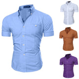 Wiaofellas Men Shirts Tops Summer Social Chemise Men's short Sleeve Shirt New Mens Homme Solid Color Business Slim Fitness Shirts