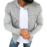 Wiaofellas New Fashion Sports Casual Men Jacket Men's Autumn Pleats Slim Stripe Fit Jacket Zipper Long Sleeve Coat Cardigan Coat M-XXXL
