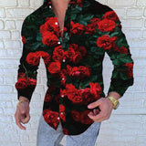 Wiaofellas New Punk Style Men's Silk Satin Digital printing Shirts Male Slim Fit Long Sleeve Flower Print Casual Party Shirt Tops