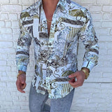 Wiaofellas New Punk Style Men's Silk Satin Digital printing Shirts Male Slim Fit Long Sleeve Flower Print Casual Party Shirt Tops