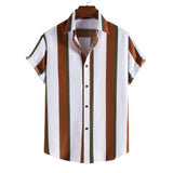 New short-sleeved casual shirt men's printed striped beach top summer men's short-sleeved shirt European size US size XS-XL