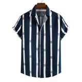 New short-sleeved casual shirt men's printed striped beach top summer men's short-sleeved shirt European size US size XS-XL