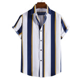 New short-sleeved casual shirt men's printed striped beach top summer men's short-sleeved shirt European size US size XS-XL