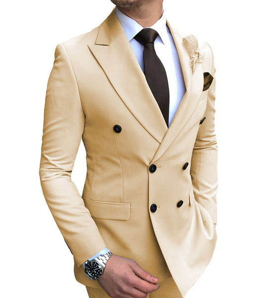 Wiaofellas Mens Double-Breasted Suit Jacket Slim Fit Casual Peak Lapel