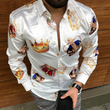 Wiaofellas New Punk Style Men's Silk Satin Digital printing Shirts Male Slim Fit Long Sleeve Flower Print Casual Party Shirt Tops