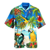 Wiaofellas Animal Parrot Print Patchwork Fashion Hawaiian Men Shirt Cool Turn Down Collar Short Sleeve Streetwear Beach Summer Chic 3