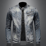 Wiaofellas Spring Autumn New Hot Style Denim Jacket for Men  Zippers Solid Color Denim Coat