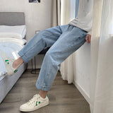 Wiaofellas Men Vintage Kpop Light Blue Jeans Mens Casual Streetwear Loose Harem Pants Male Oversized High Waisted Denim Pants