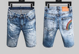 Summer Style New Famous Brand Italy Jeans Mens Slim Short Jeans Men Denim Trousers Zipper Stripe Hole Blue Hole Shorts Jeans
