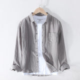 Pure Linen Shirts for Men Long Sleeve Casual Turn-down Collar Basic Classic Tops Male Fashion Solid Color Retro Clothing