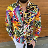 Wiaofellas New Punk Style Men's Silk Satin Digital printing Shirts Male Slim Fit Long Sleeve Flower Print Casual Party Shirt Tops