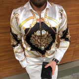 Wiaofellas New Punk Style Men's Silk Satin Digital printing Shirts Male Slim Fit Long Sleeve Flower Print Casual Party Shirt Tops