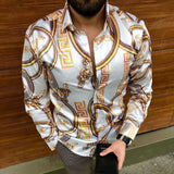 Wiaofellas New Punk Style Men's Silk Satin Digital printing Shirts Male Slim Fit Long Sleeve Flower Print Casual Party Shirt Tops