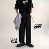 Wiaofellas Men's Silk Straight Casual Pants Fashion Business Design Cotton Formal Trousers Loose Trendy Grey/black Suit Pants M-5XL