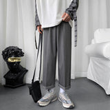 Wiaofellas Men's Silk Straight Casual Pants Fashion Business Design Cotton Formal Trousers Loose Trendy Grey/black Suit Pants M-5XL