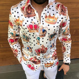 Wiaofellas New Punk Style Men's Silk Satin Digital printing Shirts Male Slim Fit Long Sleeve Flower Print Casual Party Shirt Tops