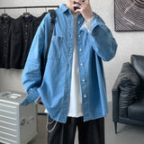 Vintage Hong Kong style blue denim shirt men spring loose long sleeves jacket