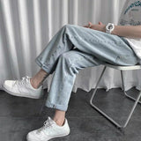 Wiaofellas  Men Blue Jeans Ankle-length Denim Solid Large Size 3XL Spring Chic Leisure All-match Korean Style Mens Trousers Teens Bf Ulzzang