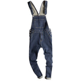 Sokotoo Men's dark blue denim bib overalls Slim fit jeans Casual pocket cargo pants Suspenders jumpsuits