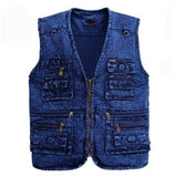 Men's vest Outerwear denim waistcoat deep blue color plus size sleeveless  jacket Multi-pocket size XL to 5XL