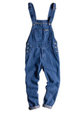 Wiaofellas Men's stripe printed blue denim bib overalls Suspenders jumpsuits Coveralls Youth jeans