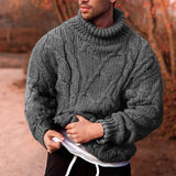 Wiaofellas Men's Sweater Pullover Sweater Jumper Turtleneck Sweater Cable Chunky Knit Knitted Solid Color Stand Collar Stylish Basic Daily Holiday Clothing Apparel Fall Winter Black Army Green S M L