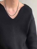 Wiaofellas Men's Pullover Sweater Jumper Jumper Ribbed Knit Regular Knitted Plain V Neck Modern Contemporary Work Daily Wear Clothing Apparel Fall Winter Black White M L XL