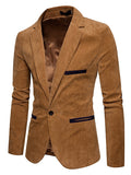 Wiaofellas Men's Corduroy Jacket Blazer Business Vacation Durable Casual / Daily Pocket Winter Spring &  Fall Solid / Plain Color Warm Ups Comfort Straight Collar Regular Burgundy Dark Navy khaki Jacket