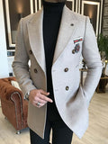 Wiaofellas Double Breasted Formal Mens 3D Shirt For Business | White Winter  | Plaid Fashion Streetwear Men'S Coat Office Work To Fall & Turndown Long Sleeve Dark Gray Polyester
