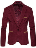 Wiaofellas Men's Corduroy Jacket Blazer Business Vacation Durable Casual / Daily Pocket Winter Spring &  Fall Solid / Plain Color Warm Ups Comfort Straight Collar Regular Burgundy Dark Navy khaki Jacket