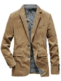 Wiaofellas Men's Corduroy Jacket Blazer Business Cocktail Attire Breathable Pocket Fall Solid Color Business Elegant Turndown Regular Blue Khaki Coffee Jacket
