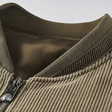 Wiaofellas Men's Bomber Jacket Corduroy Jacket Varsity Jacket Outdoor Daily Wear Warm Zipper Pocket Fall Winter Plain Fashion Streetwear Round Regular Black Khaki Army Green Grey Jacket