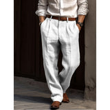 Wiaofellas Men's Linen Pants Trousers Summer Pants Pleated Pants Front Pocket Straight Leg Plain Comfort Breathable Casual Daily Holiday Linen Cotton Blend Fashion Basic Black White